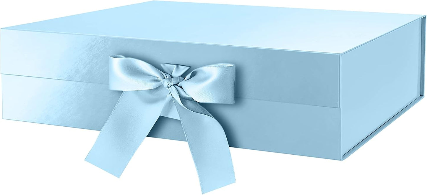 GREEN BEAN Large Gift Box with Lid for Present 13x9.7x3.4 Inches, Baby Blue Magnetic Box with Ribbon, Bridesmaid Proposal, Luxury Gifts Box(Glossy Baby Blue)