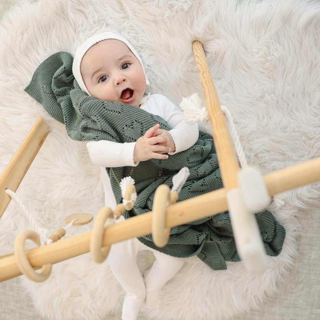 100% Luxury Cotton Heart Swaddle Knit Baby Blanket for Girls and Boys - Soft Warm Cozy Swaddling Receiving Stroller Crib Blanket for Newborns Infants & Toddlers (Oatmeal, 0-2 Years)