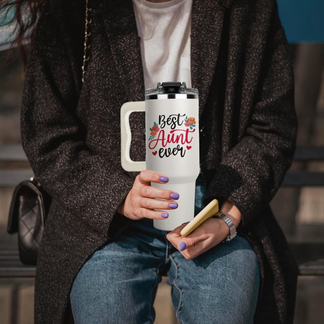 Vivulla68 Best Aunt Ever Tumbler 40Oz With Handle, Aunty Gifts from Niece Nephew, Best Auntie Ever Present, Aunty Cup, Funny Drinking Cups Ideas For Her, Gift for Auntie