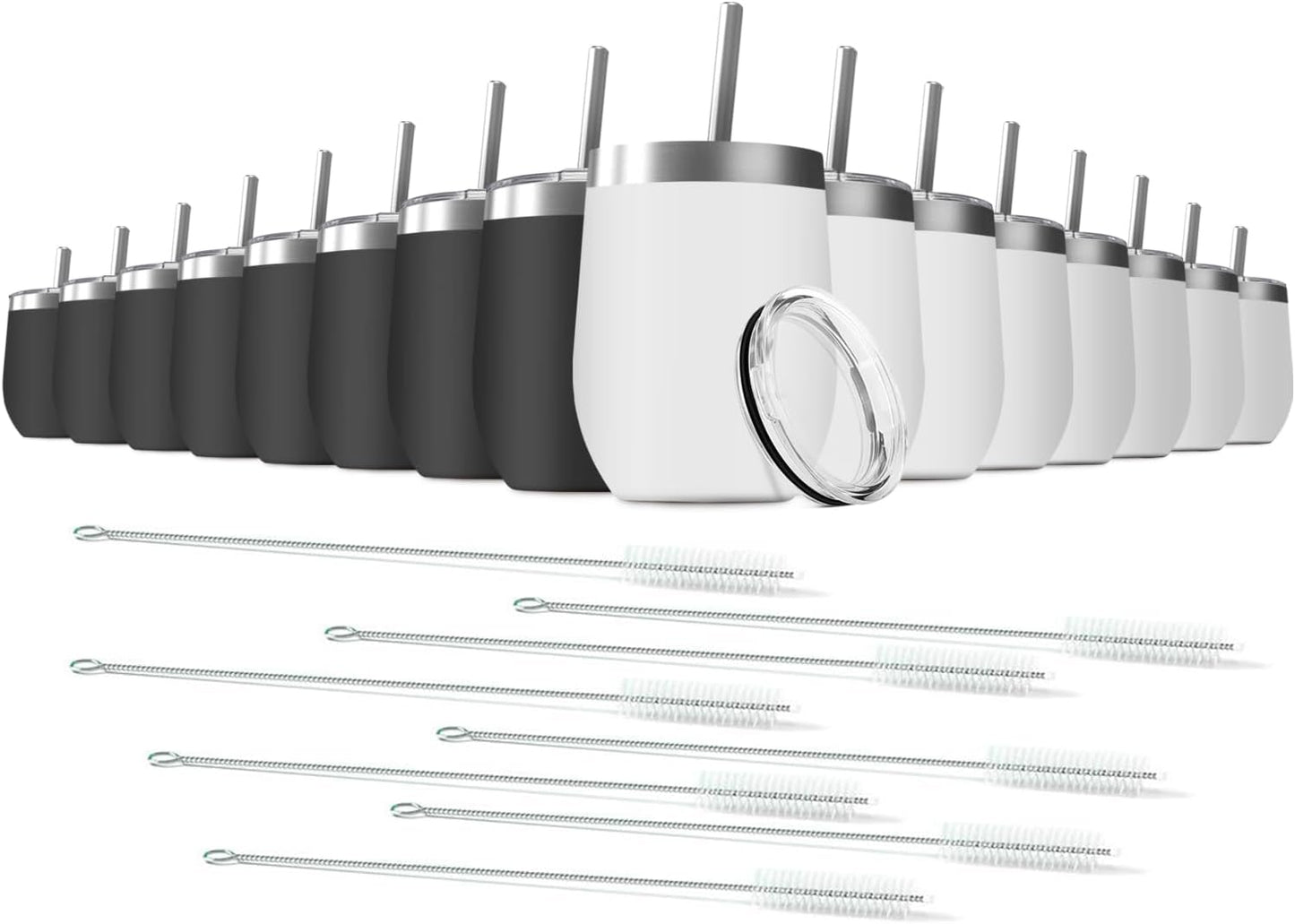 16 Pack 12oz Wine Tumbler with Lid With straw Stainless Steel Wine Tumbler Cups Double Wall Vacuum Insulated Travel Mugs Stemless Cup