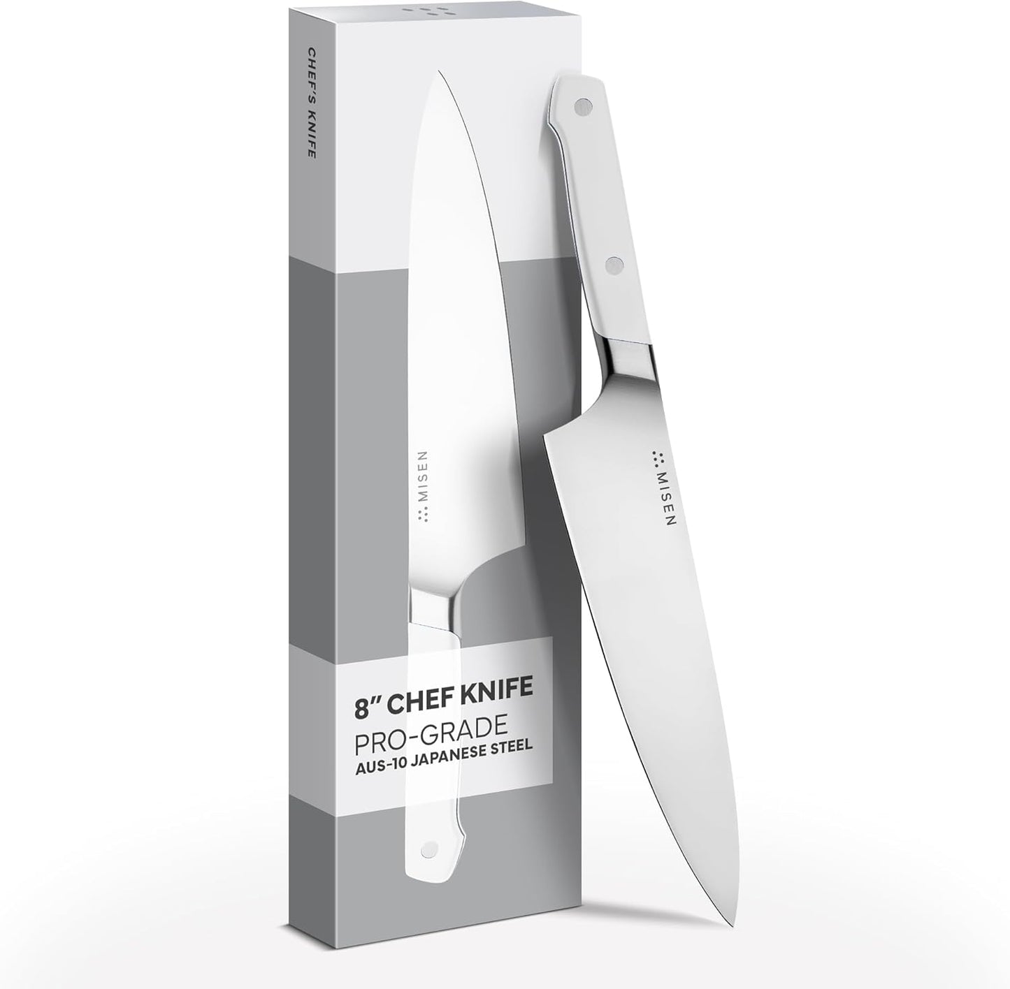 Misen 8" Chef Knife – High Carbon Japanese AUS-10 Stainless Steel – Hybrid German & Japanese Blade – Precision Kitchen Knife for Professionals & Home Cooks – Ultimate Cutting Performance - White