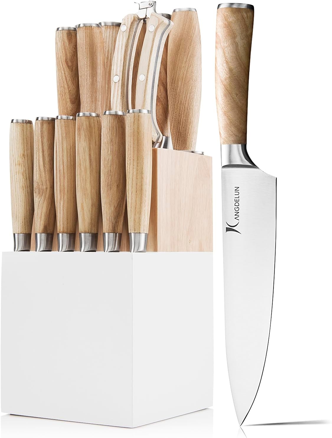 Natura Series 15 PCS Knife Block Set, Ultra Sharp High Carbon Stainless Steel with Wooden Handle