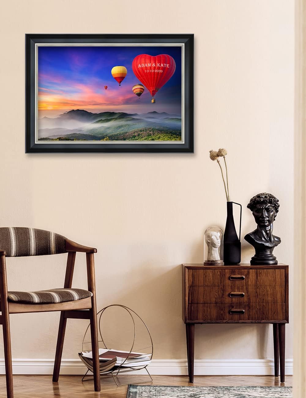 IPIC - Romance on High Personalized Framed Wall Art with Names and Date on, Giclee Prints with Solid Wood, Custom Memorial Gifts for Anniversary. Total Framed Size: 27.25" W x 19.25" H