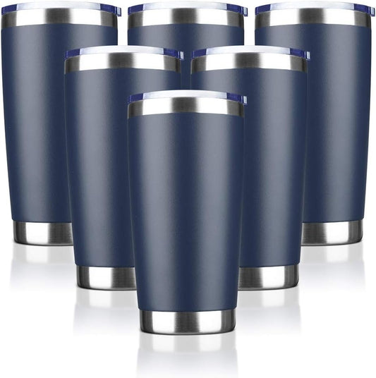 20oz Tumbler Bulk Stainless Steel Vacuum Insulated Tumblers with Lid Double Wall Travel Mug, Durable Powder Coated Coffee Cup, Suitable for Ice Drinks and Hot Beverage(Navy 6pack)