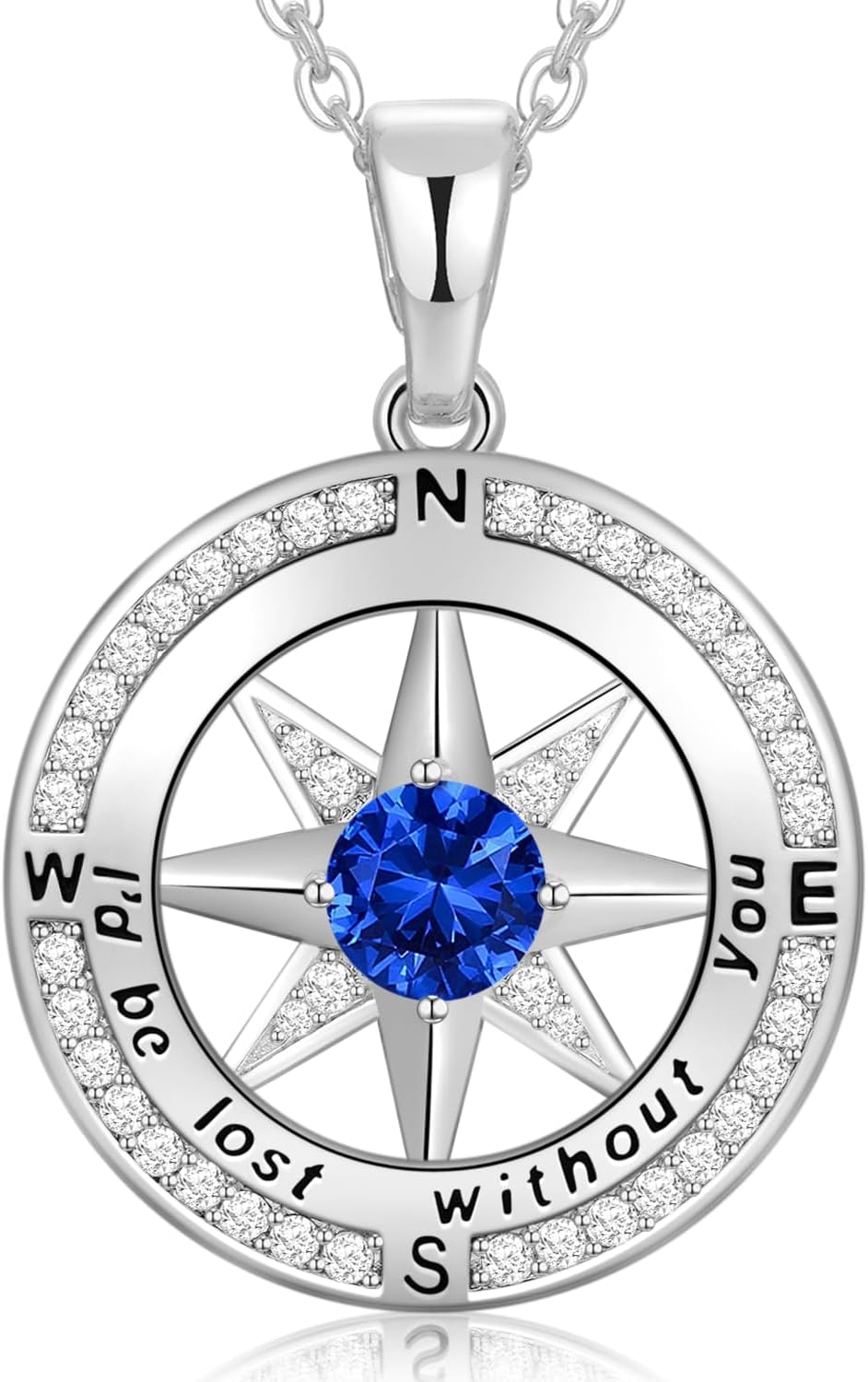 Peeshow Gifts for Women Wife-Compass Birthstone Necklace Gift for Wife Birthday Wedding Anniversary Women Jewelry for Her Girlfriend S925 Sterling Silver