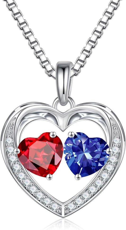 Iefil Birthstone Jewelry for Women - 925 Sterling Silver Birthstone Necklace, Anniversary Birthday Gifts for Women, Jewelry Gifts for Her Wife Mom Daughter