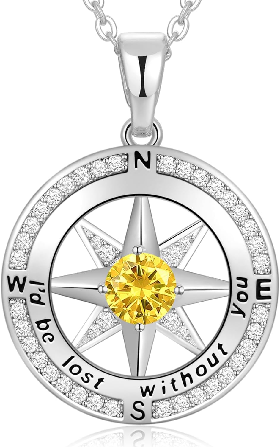 Peeshow Gifts for Women Wife-Compass Birthstone Necklace Gift for Wife Birthday Wedding Anniversary Women Jewelry for Her Girlfriend S925 Sterling Silver