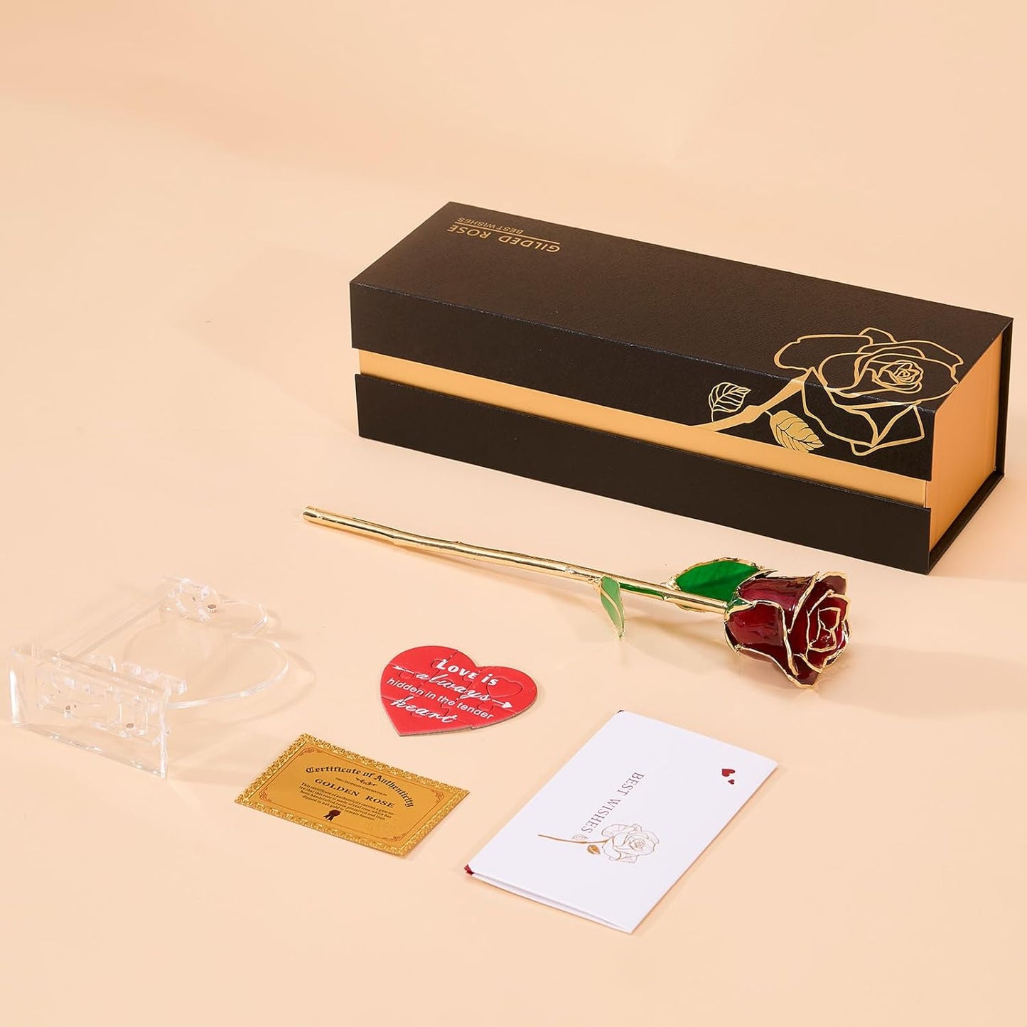 Mikasol Real 24K Gold Dipped Realistic Rose – Timeless Lifelike Bloom with Heart Puzzle Base – Romantic Gradient Red Flower Gift for Her, Wife, Girlfriend, Mom – Birthday, Anniversary, Mother’s Day