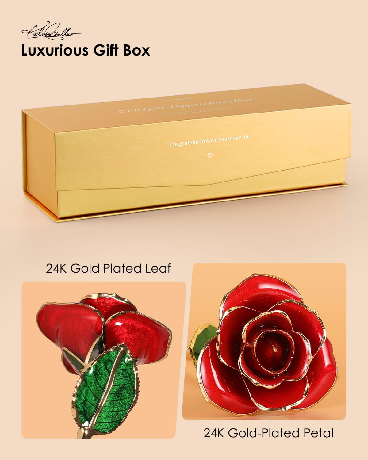 24K Gold Dipped Rose – Handpicked Real Rose Preserved in 24K Gold – Passionate, One-of-a-Kind Romantic Gift for Her – Ideal for Birthday, Anniversary, Mother’s Day, Valentine’s Day (Red)