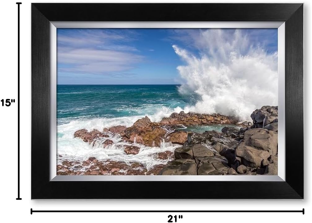 IPIC - Waves Crashing at Queen's Bath, Kauai, Hawaii. Personalized Artwork with Names and Date on, Customized Gift for Anniversary,Wedding,Birthday and Holidays. Framed size: 21x15