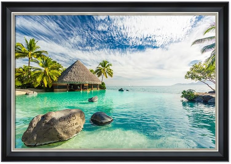 IPIC - "Tropical Memories Personalized Framed Wall Art, Custom Beach Canvas Print with Solid Wood Frame, A Personalized Gift with Name and Date for Couple, Wedding, or Anniversary