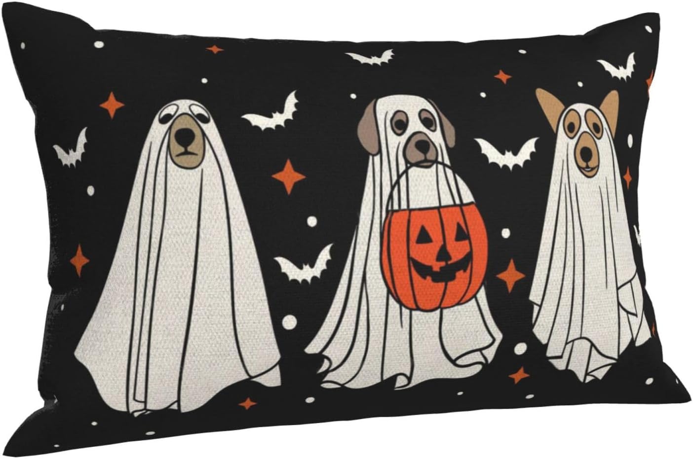 Halloween Pillow Covers 12x20 Pack of 2 Black Beige Dogs Bat Throw Pillow Covers Outdoor Decor,Autumn Holiday Decoration Black Pillowcase Farmhouse Linen Decorative Cushion Case for Couch Sofa