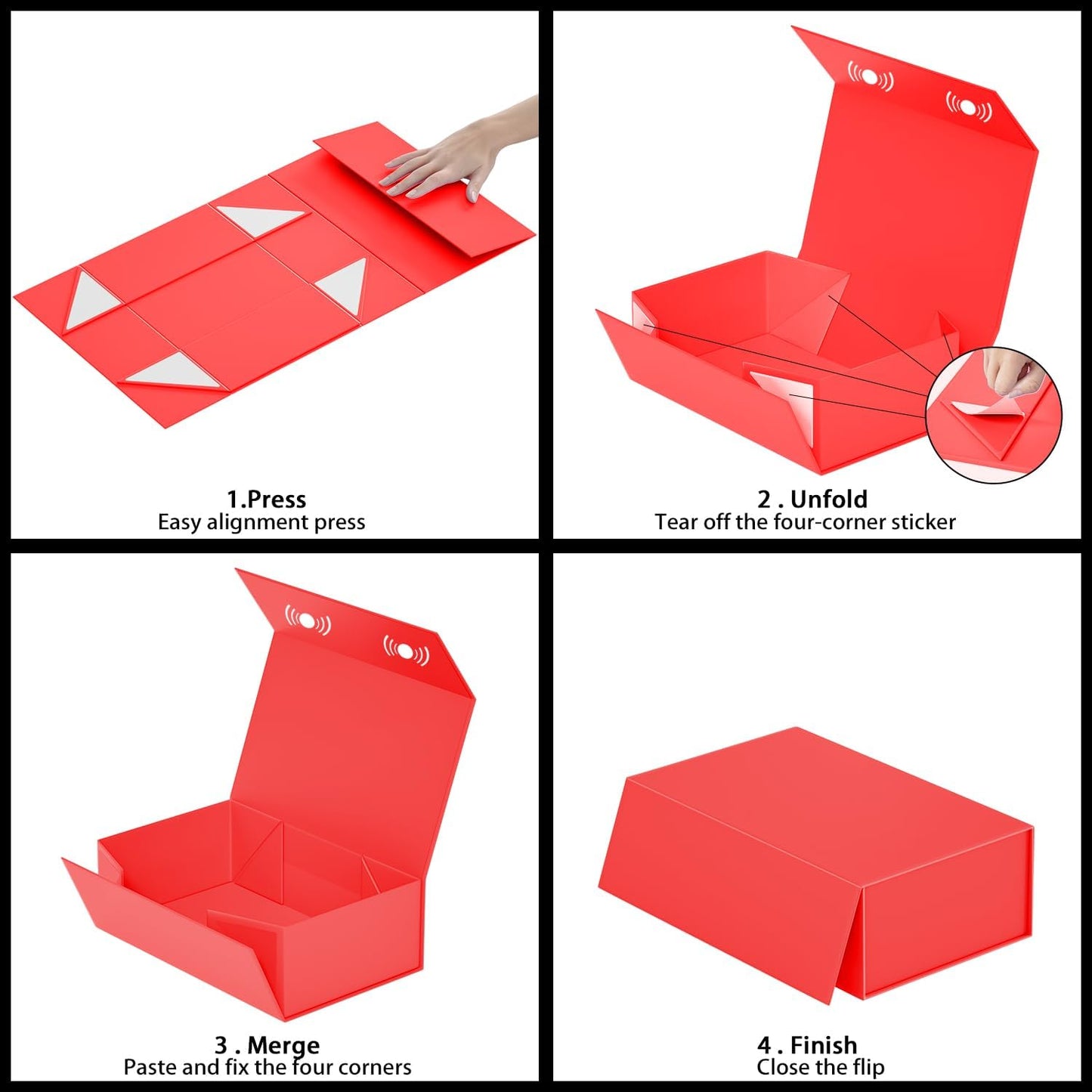 5 Pack Red Gift Box, 12x6x4'' Gift box for Presents with Lids Magnetic Closure Rectangle Collapsible for Bridesmaid Proposal Box, Wedding, Christmas, Halloween, Birthday Gift Packging