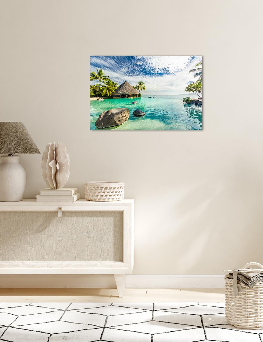 IPIC - "Tropical Memories Personalized Canvas Wall Art, Custom Beach Canvas Print with Name and Date on Rock, A Personalized Gift for Couple, Wedding, or Anniversary, Coastal Home Decor