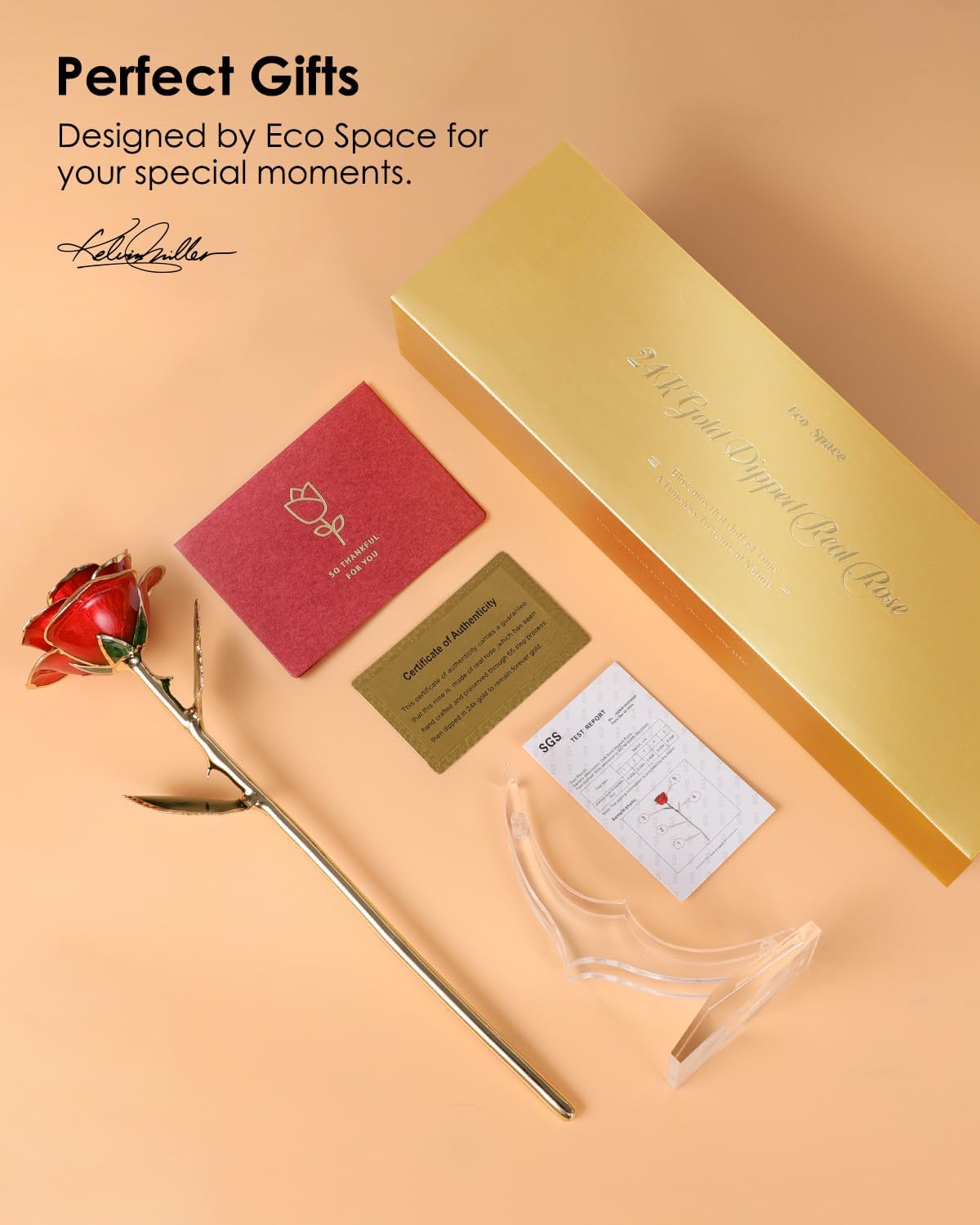 24K Gold Dipped Rose – Handpicked Real Rose Preserved in 24K Gold – Passionate, One-of-a-Kind Romantic Gift for Her – Ideal for Birthday, Anniversary, Mother’s Day, Valentine’s Day (Red)