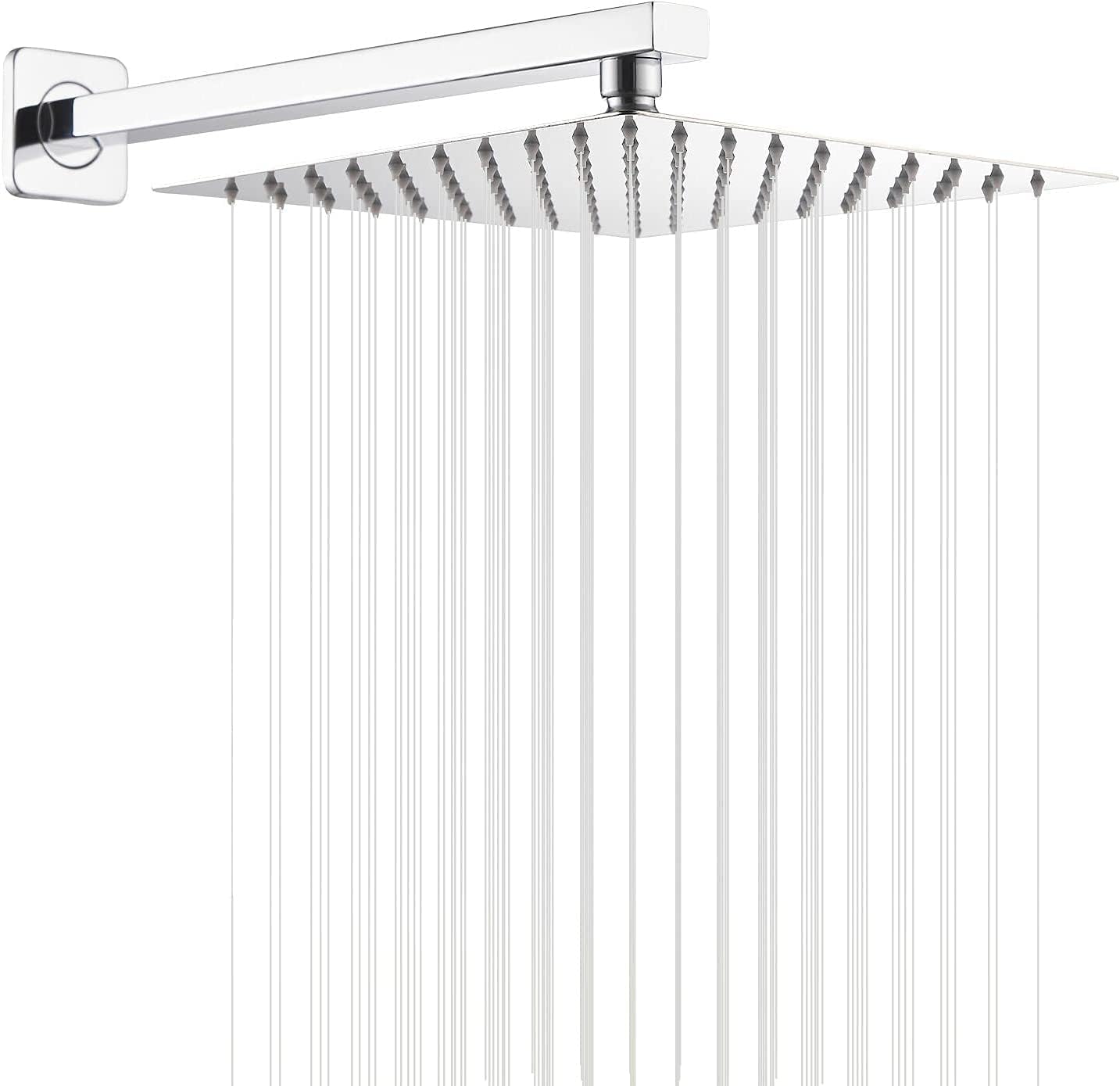 Chrome Rain Shower Head with Extension Arm 12 Inch Square Shower Head with 16 Inch Shower Arm Large Stainless Steel Rainfall Showerhead Waterfall Full Body Coverage by GGStudy