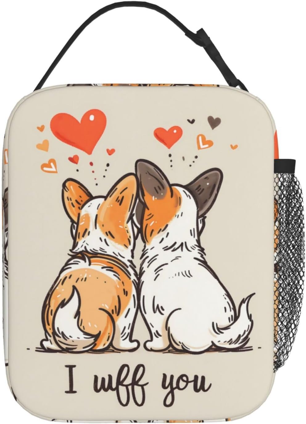 Cute Corgi Dog Pattern Insulated Lunch Box Gifts for Couples Kids Adults Romantic Heart Print Reusable Portable Lunchbox Cooler Lunchbag for Work Picnic School Travel or Hiking