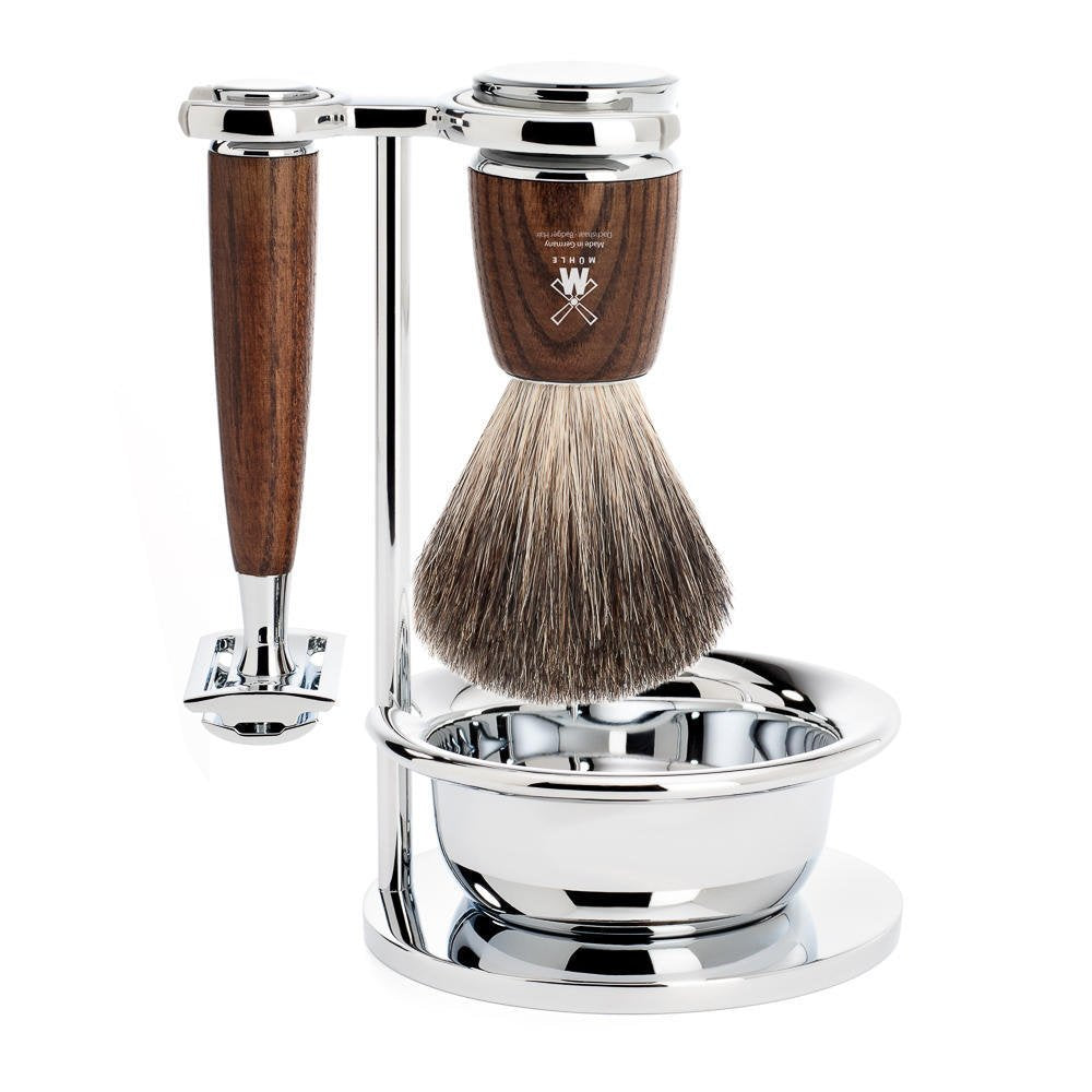 MÜHLE RYTMO 4-piece Pure Badger Double Edge Safety Razor (Closed Comb) Shaving Set For Men - Perfect for Every Day Use, Barbershop Quality Close Smooth Shave