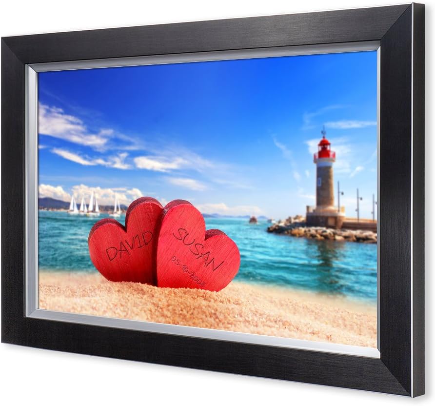 IPIC - Beach Lovers, Personalized Artwork with Names and Date on, Customized Gift for Anniversary,Wedding,Birthday and Holidays. Picture size: 18x12, Framed Size: 21x15