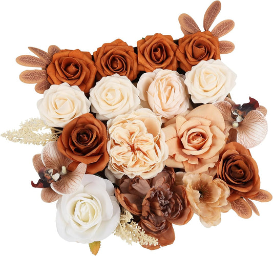 DEEMEI Artificial Flowers Combo Box Set Champagne Rose Silk Mix Orchid Peony Flowers with Stems for DIY Bridal Wedding Bouquets Centerpieces Baby Shower Party Home Decorations