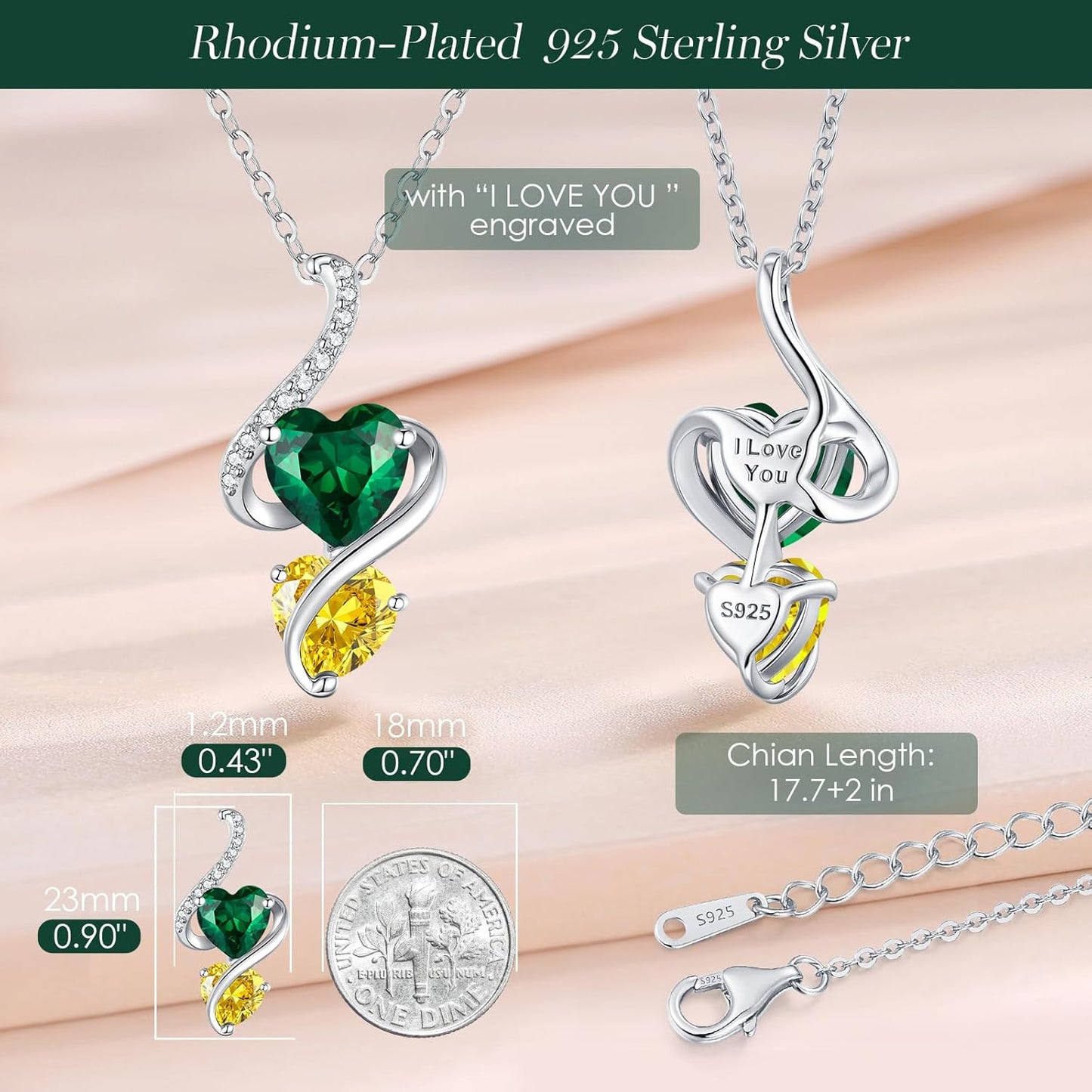 LOUISA SECRET Unique Double Heart Necklace Gifts for Wife Women, 925 Sterling Silver Tiny Birthstone Pendant Jewelry Gift for Her Girlfriend Mom Valentine's Day Anniversary Mother's Day Birthdays & Christmas