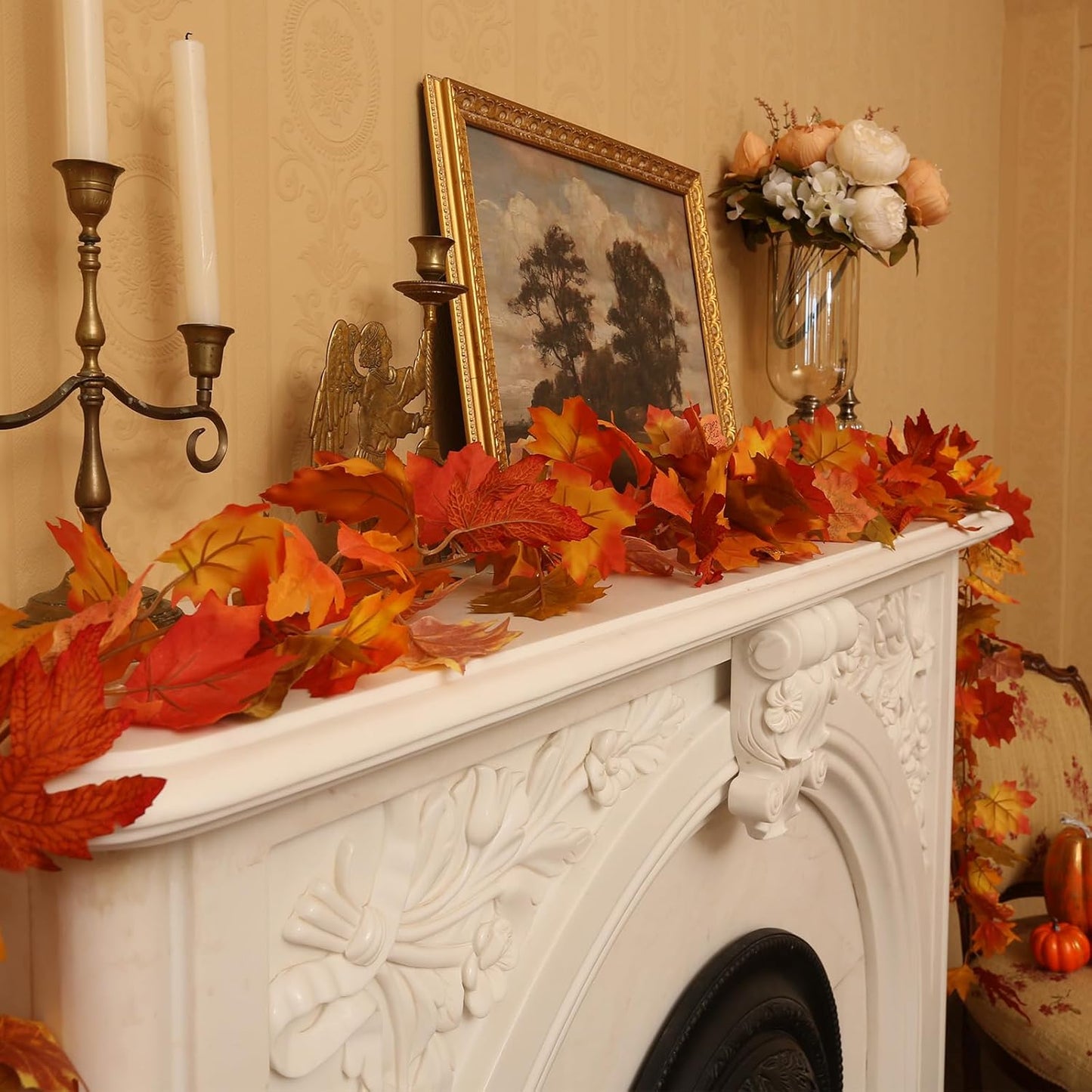 Joyhalo 6 Pack Fall Garland, Maple Leaves Garland Indoor Outdoor Fall Decor,Hanging Maple Leaves for Mantle,Door Frame,Fireplace and Thanksgiving Decor