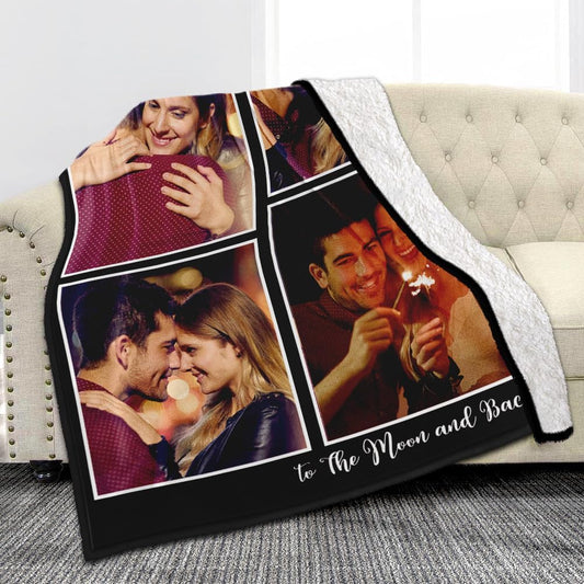 Custom Sherpa Fleece Blanket with Photos, Text, Soft, Warm, Fuzzy Personalized Couples Gifts for Boyfriend, Girlfriend