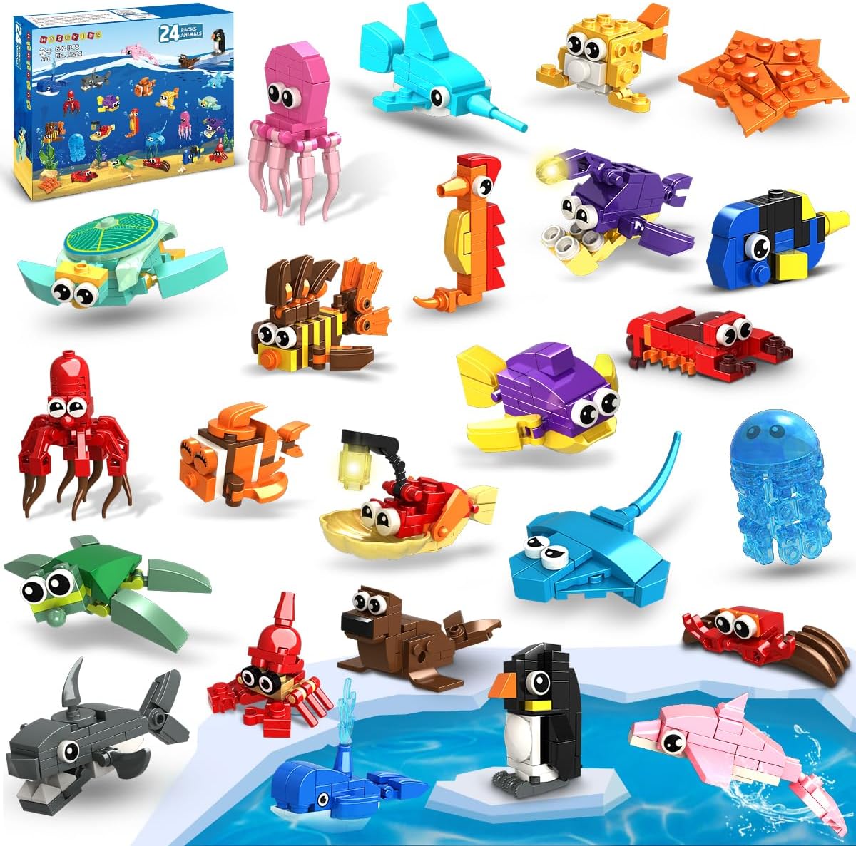 HOGOKIDS 24 Pack Party Favors for Kids Building Set - 629PCS Marine Animals Building Blocks Toy for Goodie Bag Stuffers Classroom Prizes, Valentines Day Easter Birthday Gift for Boys Girls Ages 6-12