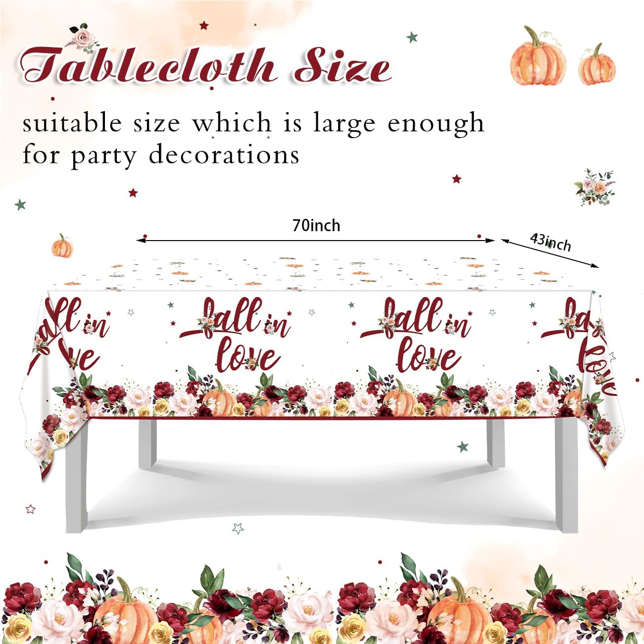 Zhynice Fall in Love Bridal Shower Decorations 121 Pcs Fall Wedding Disposable Autumn Floral Pumpkin Plates and Napkins Cups Tablecloth for Fall Theme Wedding Engagement Supplies 30 Guest