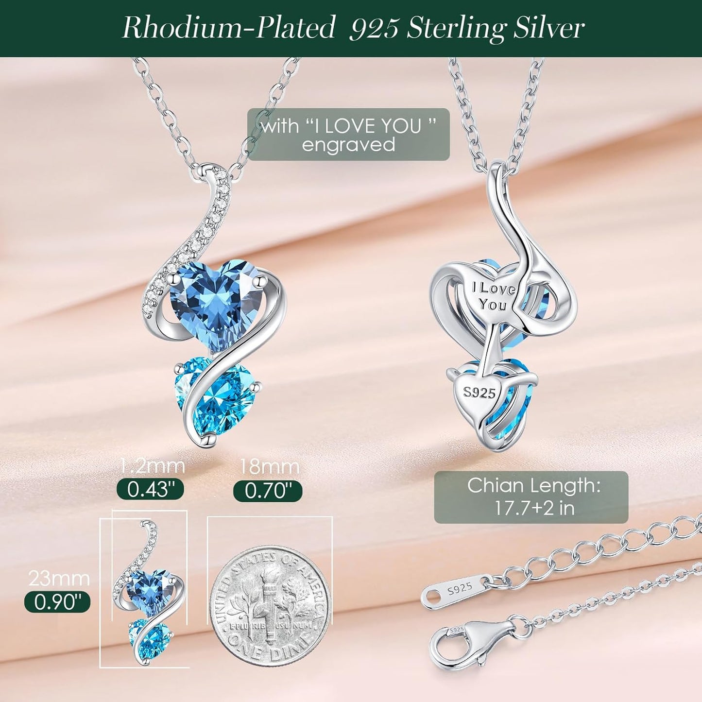 LOUISA SECRET Unique Double Heart Necklace Gifts for Wife Women, 925 Sterling Silver Tiny Birthstone Pendant Jewelry Gift for Her Girlfriend Mom Valentine's Day Anniversary Mother's Day Birthdays & Christmas