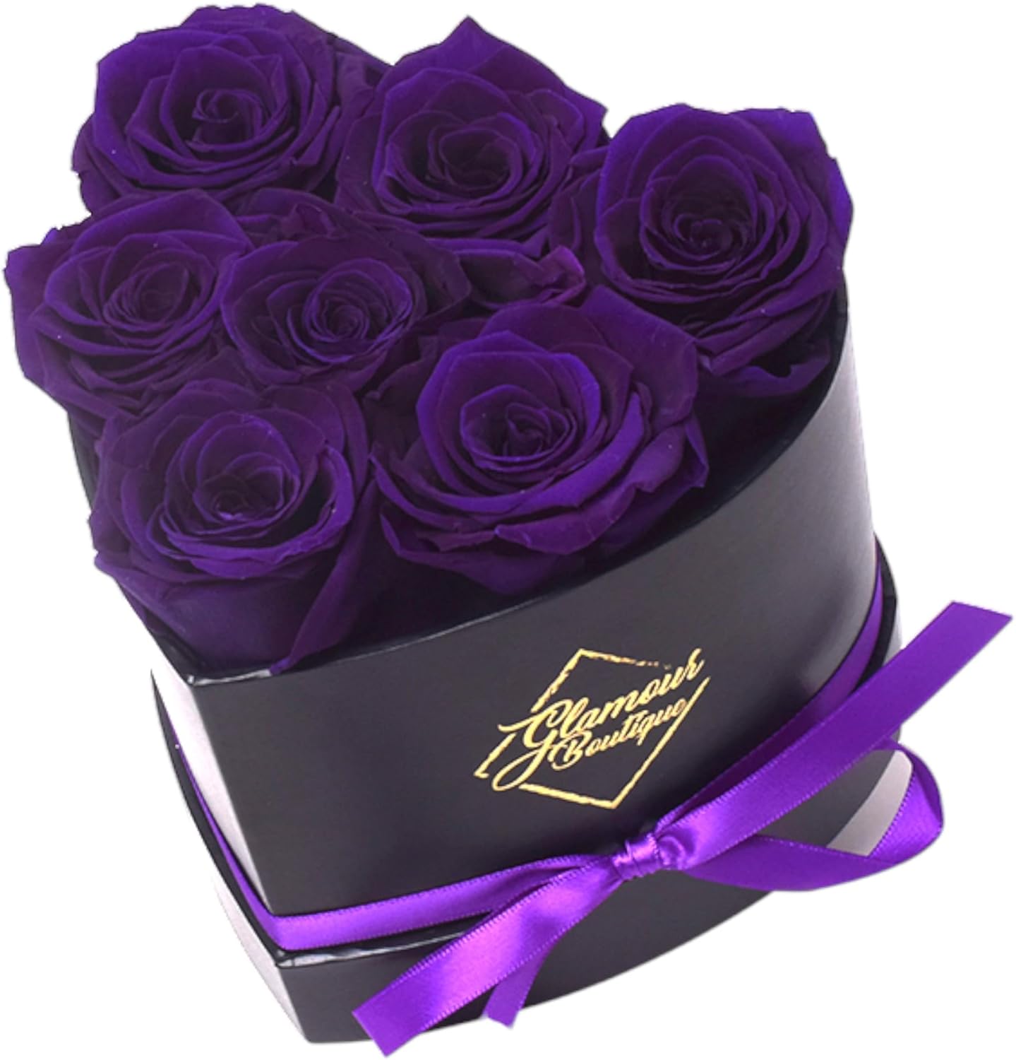 7 Flower Forever Heart Shape Box - Preserved Roses Gift for Her, Preserved Flowers, Purple