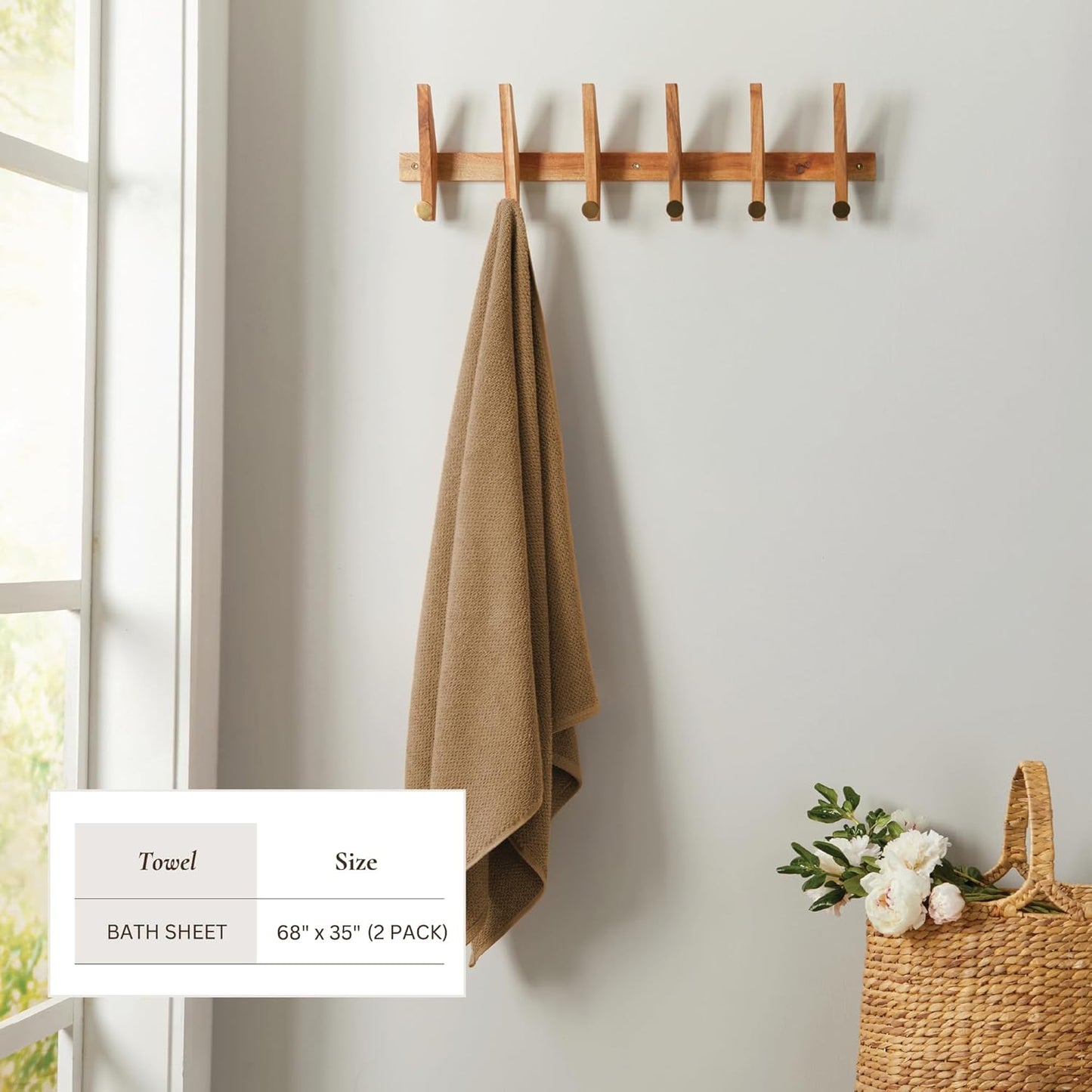 Great Bay Home Brown Bath Sheets - 100% Cotton Oversized 2 Pack 68x35 Extra Large Towel Set - Absorbent, Quick-Drying, Durable Oversized Bath Towel for Bathroom Décor