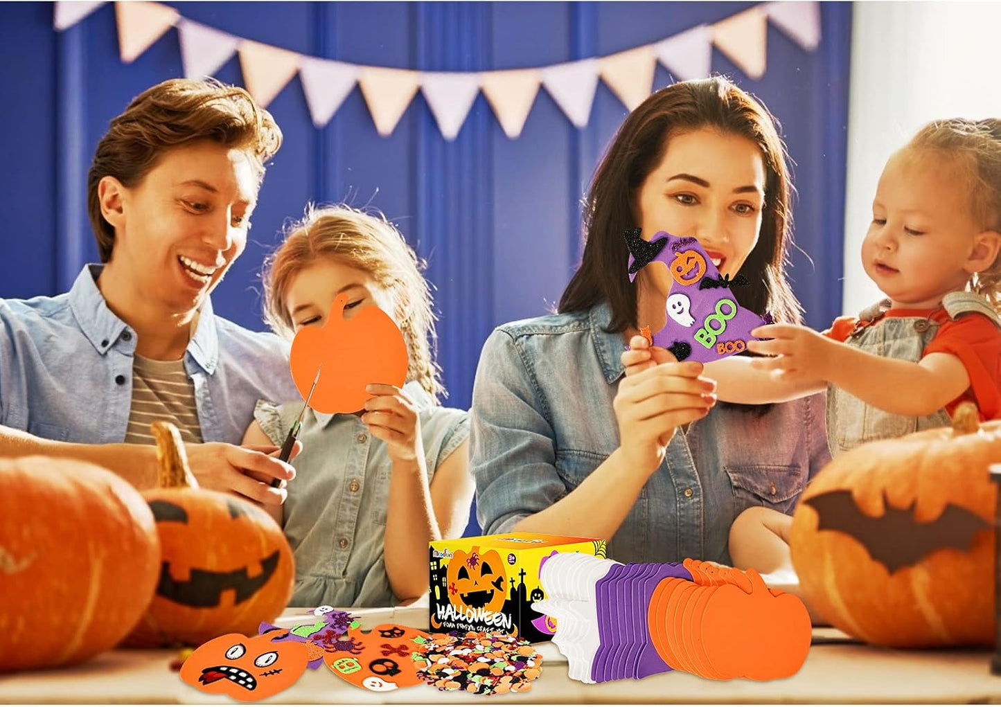 Max Fun 302PCS Halloween Crafts for Kids - Foam Pumpkins, Stickers, Ghost & Witch Hat Decorations for Kids Party Favors & Activities