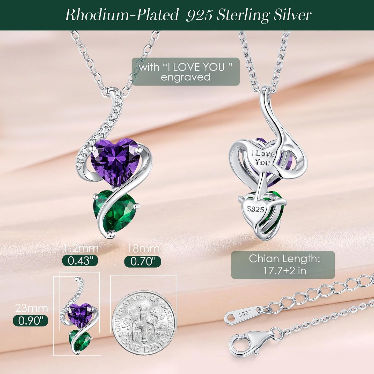 LOUISA SECRET Unique Double Heart Necklace Gifts for Wife Women, 925 Sterling Silver Tiny Birthstone Pendant Jewelry Gift for Her Girlfriend Mom Valentine's Day Anniversary Mother's Day Birthdays & Christmas