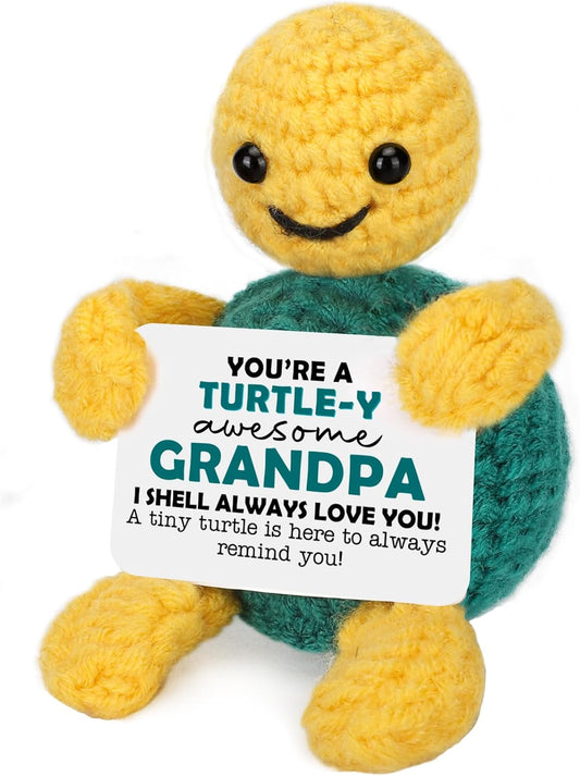 Funny Turtle Grandpa Gifts Father's Day, Papa Grandfather Birthday Gift from Grandkids Granddaughter Grandson, I Love You Gift for Grandpa Cute Small Handmade Emotional Positive Crochet Animals Turtle