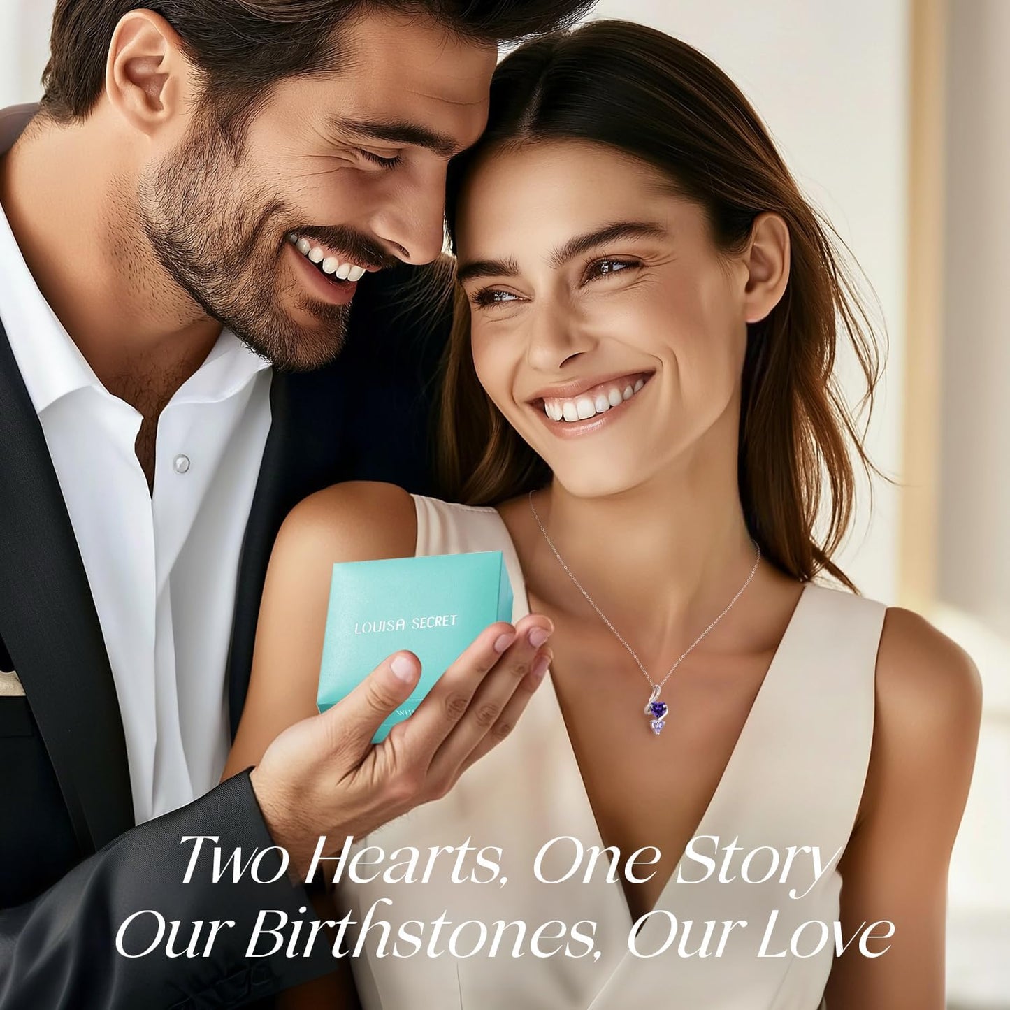 LOUISA SECRET Unique Double Heart Necklace Gifts for Wife Women, 925 Sterling Silver Tiny Birthstone Pendant Jewelry Gift for Her Girlfriend Mom Valentine's Day Anniversary Mother's Day Birthdays & Christmas
