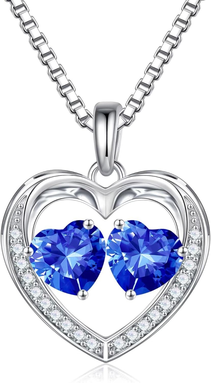 Iefil Birthstone Jewelry for Women - 925 Sterling Silver Birthstone Necklace, Anniversary Birthday Gifts for Women, Jewelry Gifts for Her Wife Mom Daughter