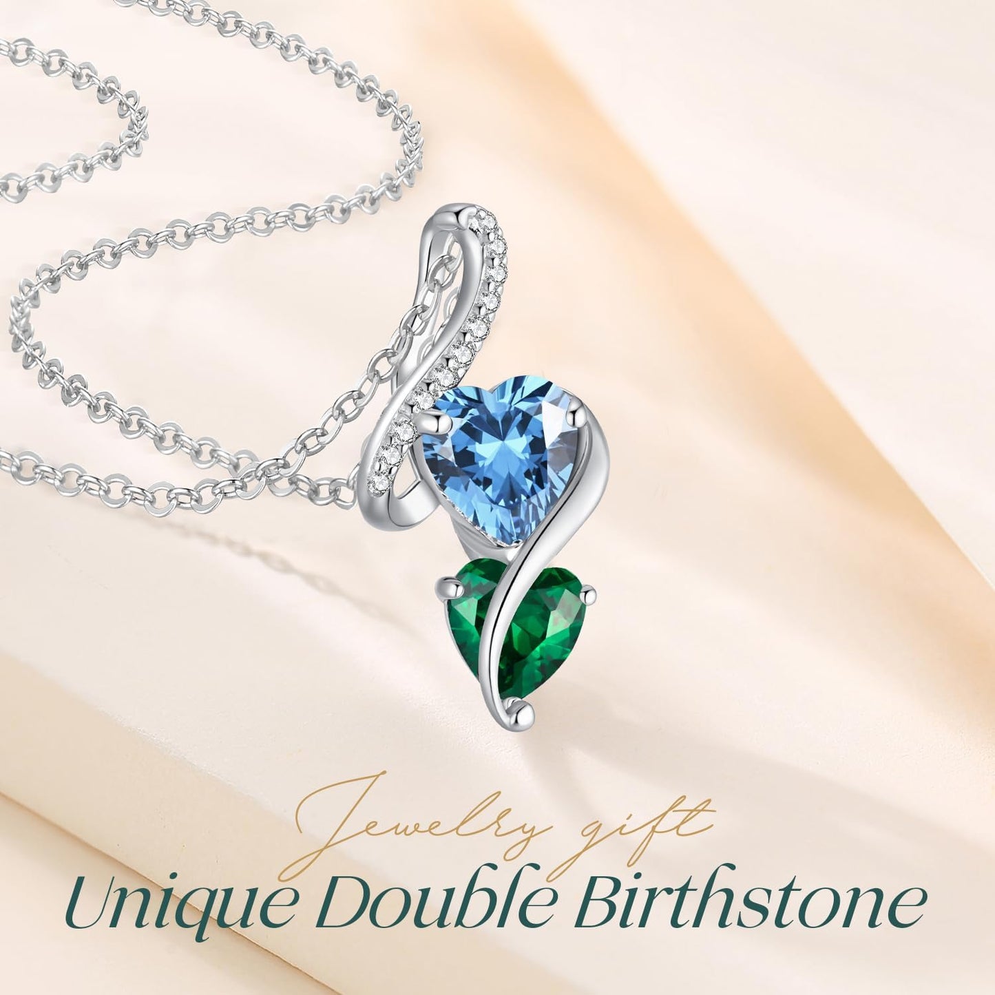 LOUISA SECRET Unique Double Heart Necklace Gifts for Wife Women, 925 Sterling Silver Tiny Birthstone Pendant Jewelry Gift for Her Girlfriend Mom Valentine's Day Anniversary Mother's Day Birthdays & Christmas