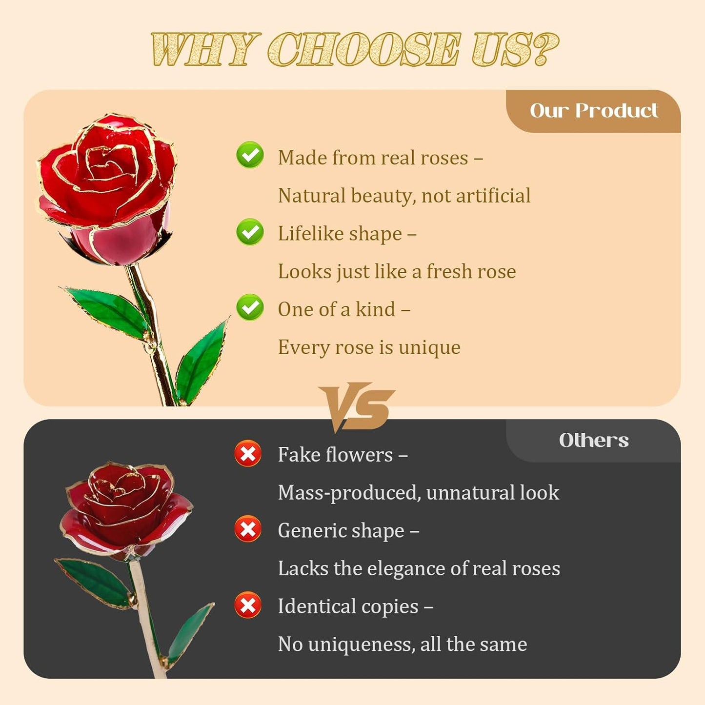Mikasol Real 24K Gold Dipped Realistic Rose – Timeless Lifelike Bloom with Heart Puzzle Base – Romantic Red Flower Gift for Her, Wife, Girlfriend, Mom – Birthday, Anniversary, Mother’s Day (Red)