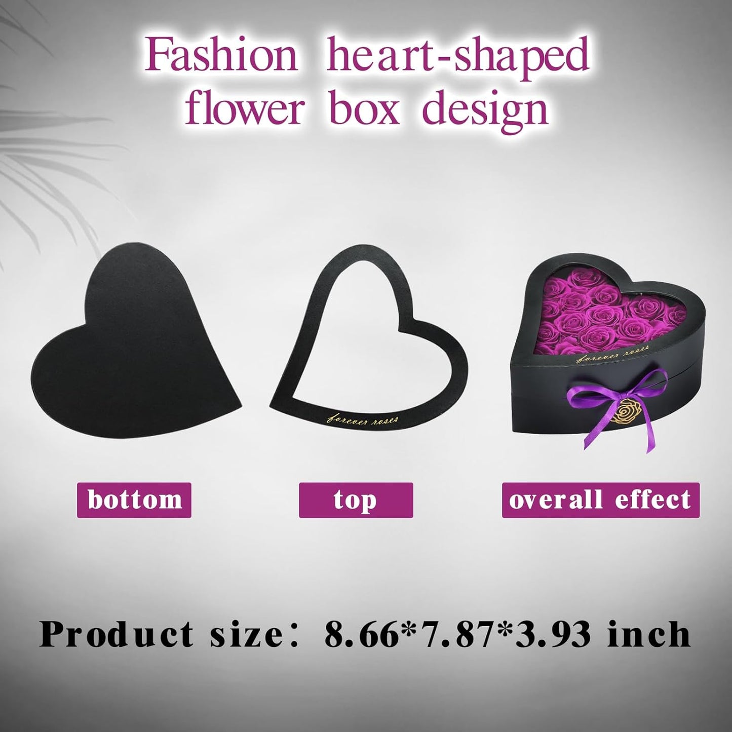 16 Forever Flowers in Heart Shaped Box - Preserved Roses Romantic Gifts for Her, Valentine’s Day, Anniversary, Wedding (Purple)