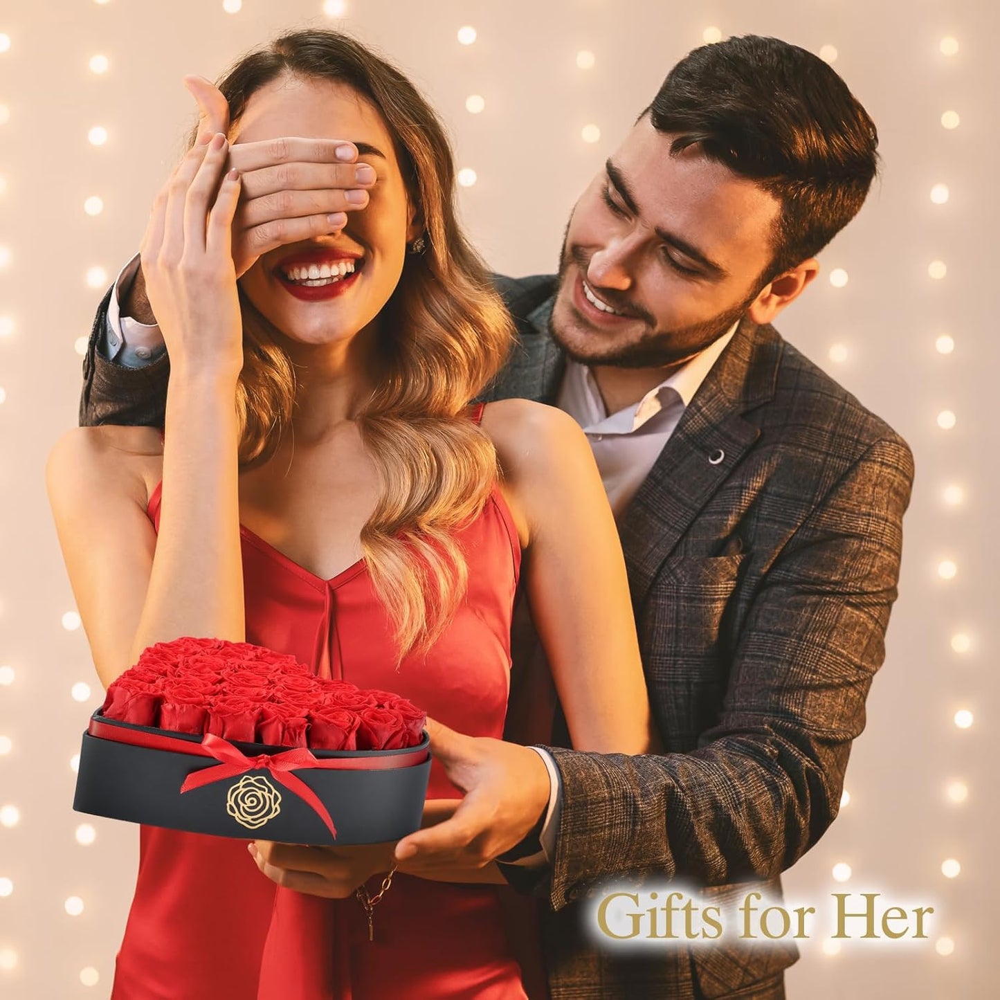 27 Eternal Flowers in Heart Shaped Box - Eternal Rose Romantic Gifts for Her, Valentine’s Day, Anniversary, Wedding (Red)