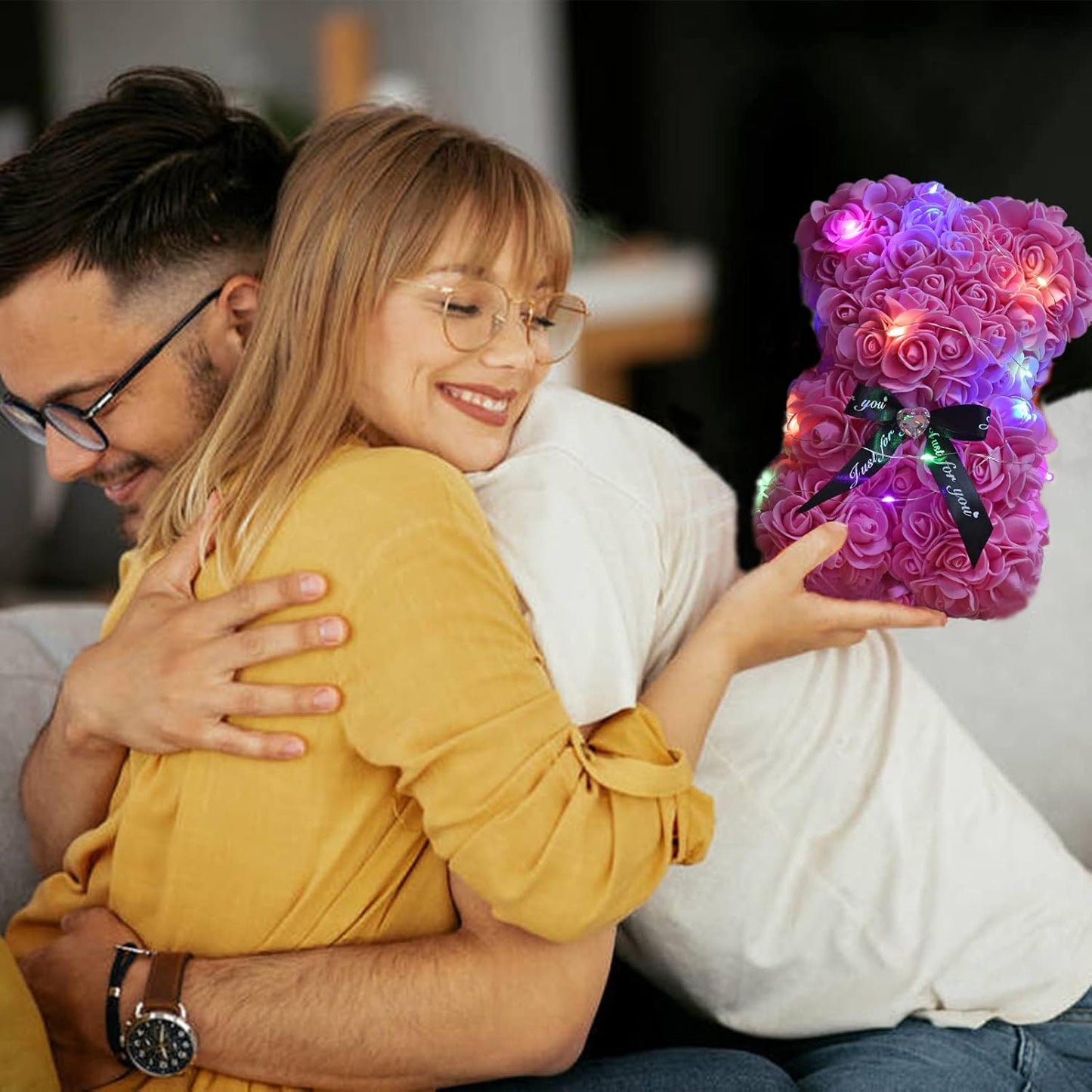 Artificial Rose Flower Bear,Perfect Romantic Gift for Her, Valentine's Mother's Day, Christmas, Birthday,Thanksgiving Party Anniversary Girl Friend Wife with Heart-Shaped Diamond,Pink.