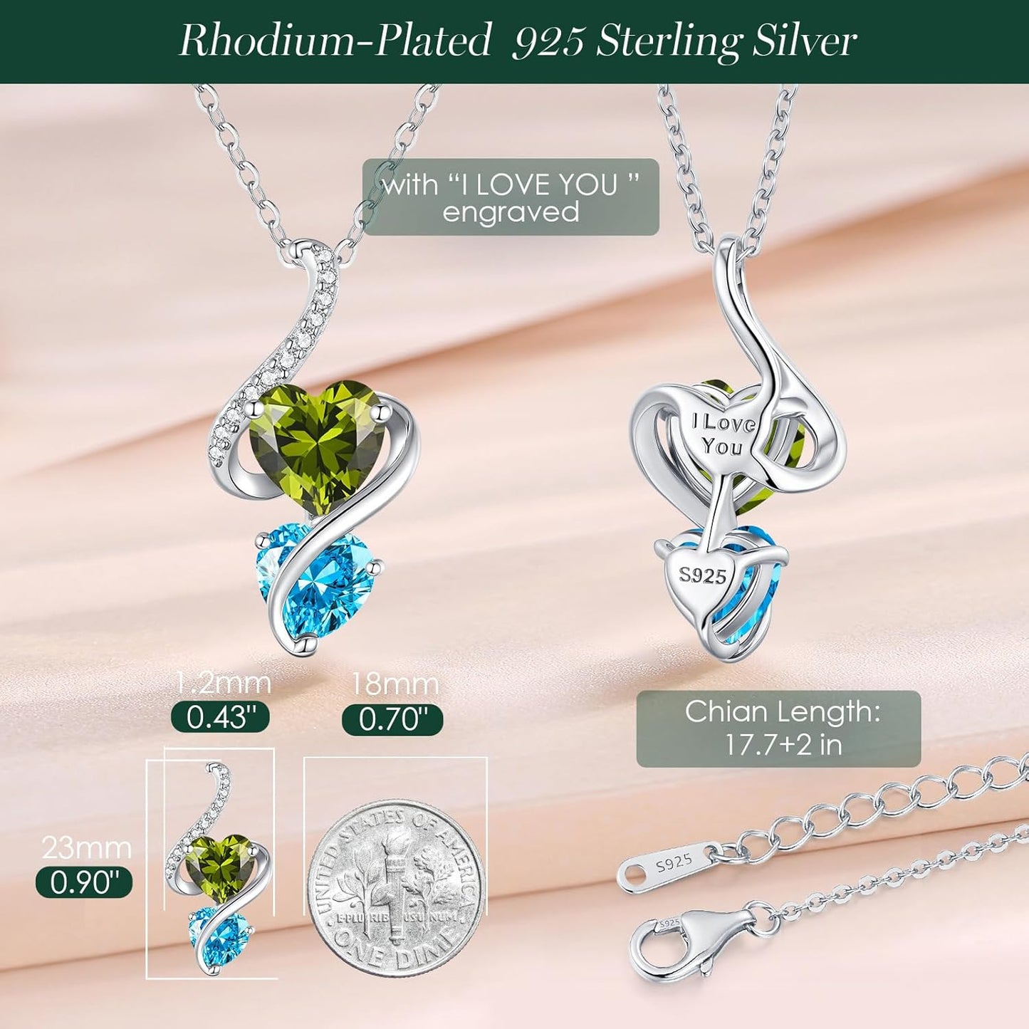 LOUISA SECRET Unique Double Heart Necklace Gifts for Wife Women, 925 Sterling Silver Tiny Birthstone Pendant Jewelry Gift for Her Girlfriend Mom Valentine's Day Anniversary Mother's Day Birthdays & Christmas