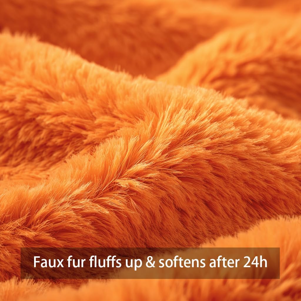 4TH Emotion Fall Pumpkin Decorative Pillow Covers 18x18 Set of 2, Orange Soft Plush Faux Fur Wool Farmhouse Throw Cushion Cases for Autumn Thanksgiving Holiday Home Decorations