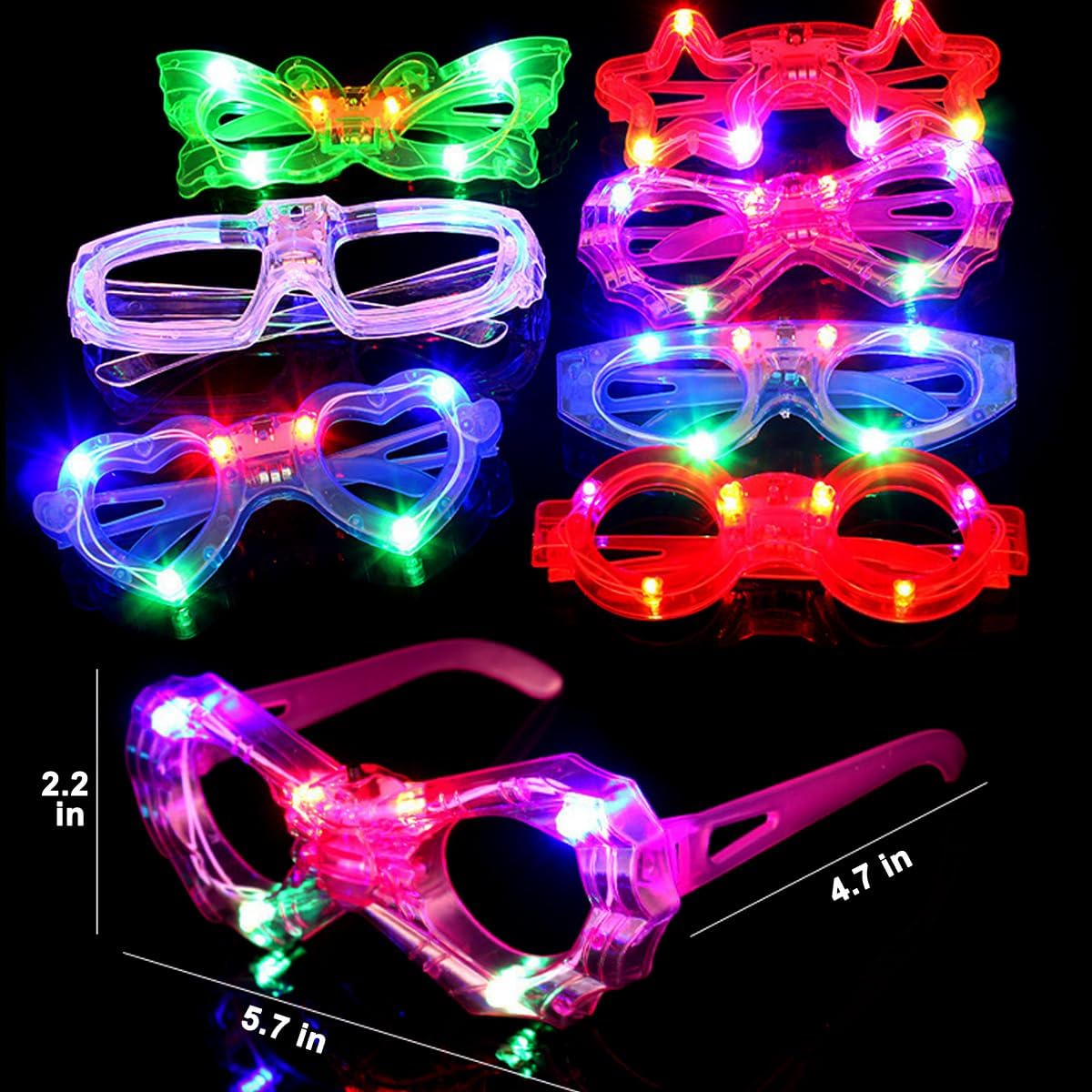72 Packs LED Glasses for kids Glow in the dark Party Supplies Favor,6 LED 6 Shapes Glasses Flashing Plastic Light up Glass Toys Bulk 3 Replaceable Battery fit Halloween Christmas Thanksgiving