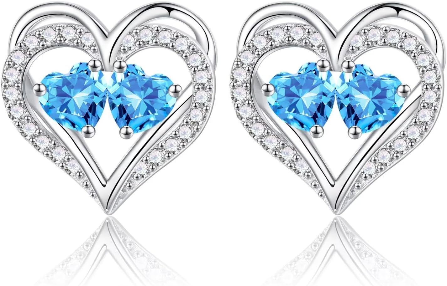 Iefil Birthstone Earrings for Women - 925 Sterling Silver Heart Earrings Anniversary Birthday Gifts for Women Wife Girlfriend Mom