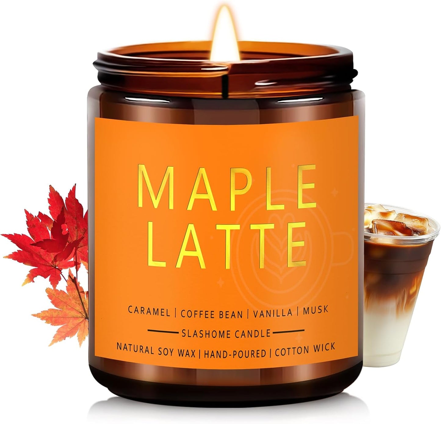 Fall Scented Candles Maple Latte 7oz – Sweet Maple Syrup & Creamy Coffee Soy Wax Candle for Cozy Autumn Home Décor, Perfect Fall Gift for Coffee Lovers, 50 Hour Long Burn