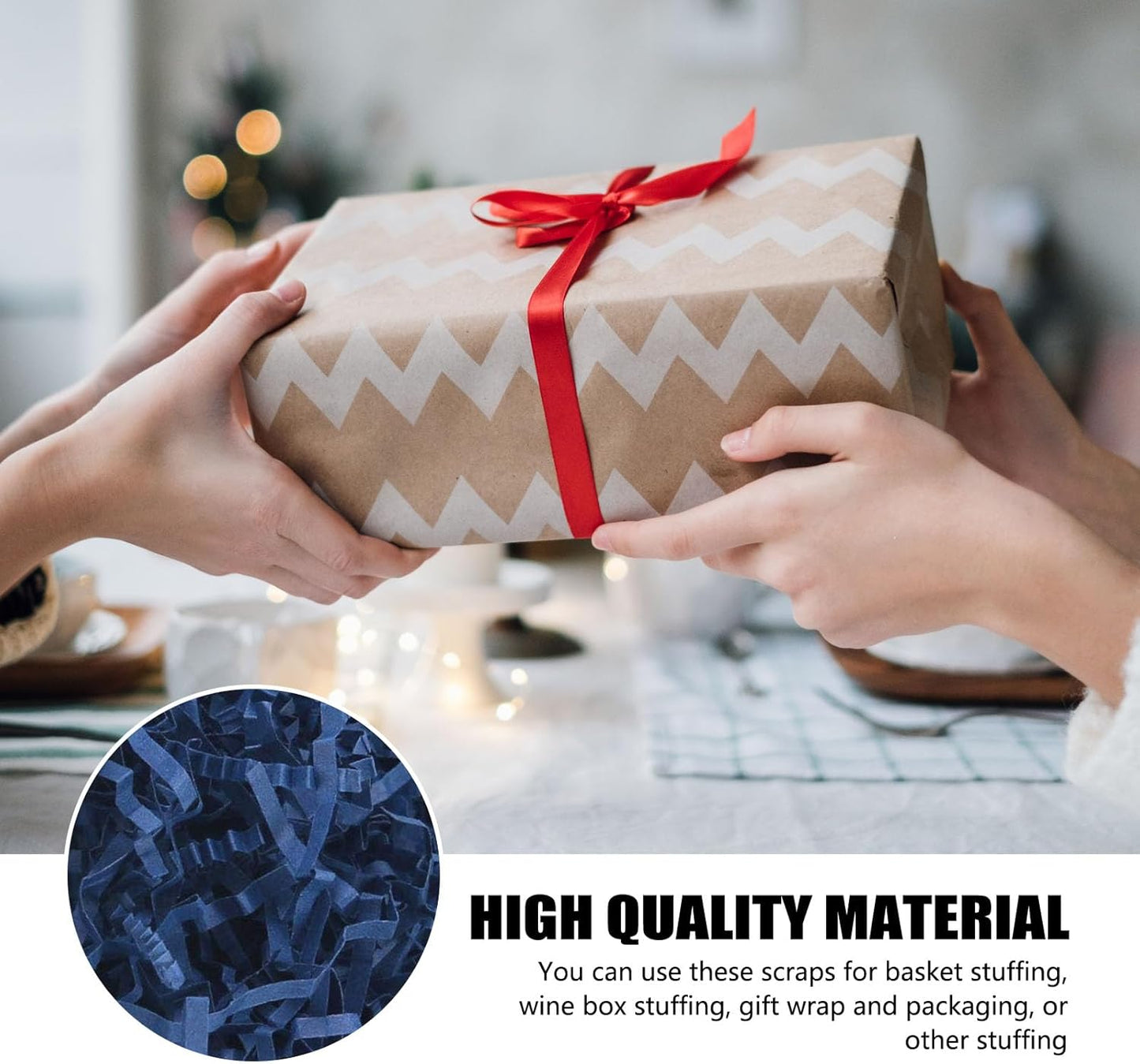 ZEBMOON 2 LB Navy Blue Crinkle Cut Paper Shred Filler Great for Gift Wrapping, Basket Filling, Birthday, Wedding, Halloween, Thanksgiving, Christmas Day, New Year Party Decorations Filling Supplies