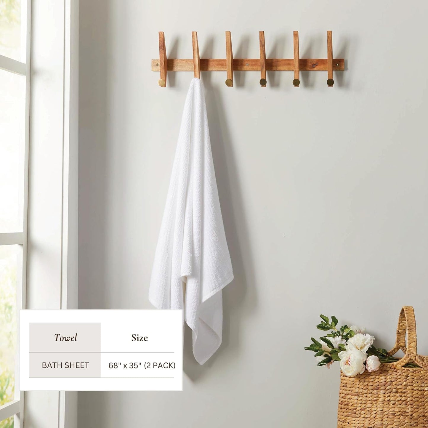 Great Bay Home White Bath Sheets - 100% Cotton Oversized 2 Pack 68x35 Extra Large Towel Set - Absorbent, Quick-Drying, Durable Oversized Bath Towel for Bathroom Décor