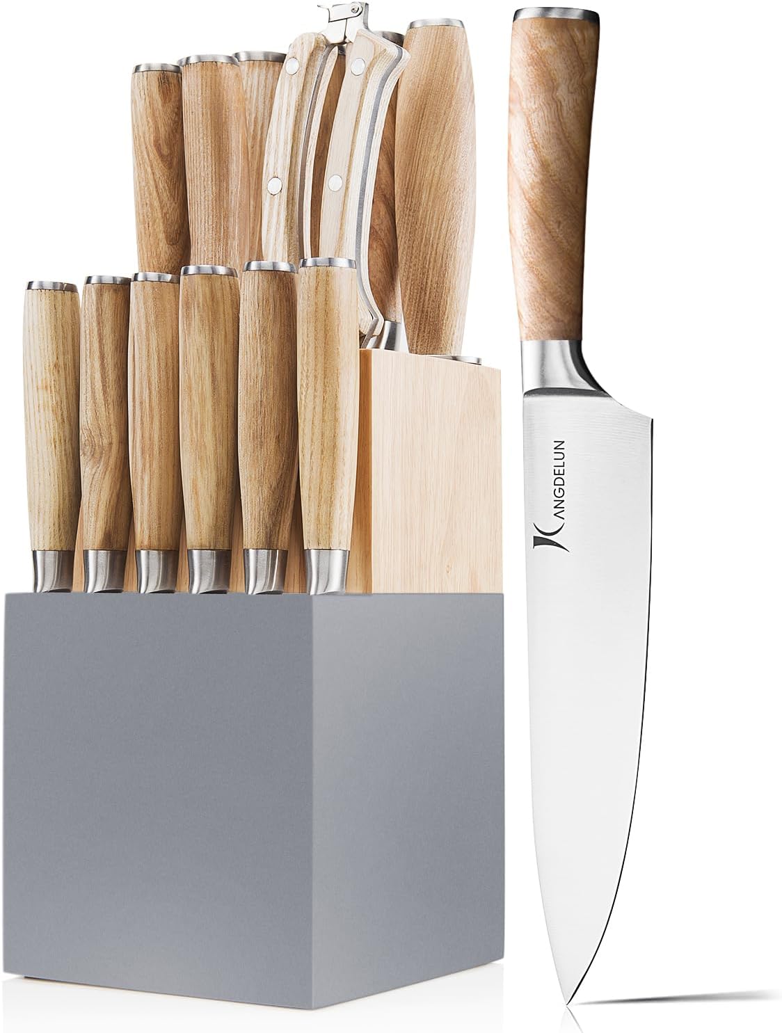 Natura Series 15 PCS Knife Block Set, Ultra Sharp High Carbon Stainless Steel with Wooden Handle